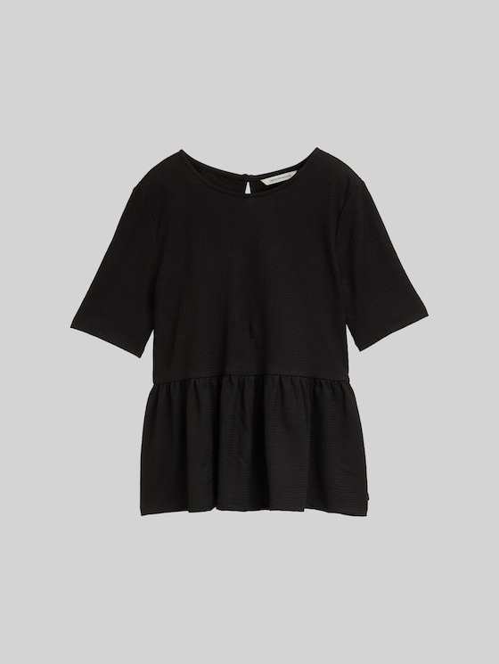 Jacquard T-shirt with peplum - deep black