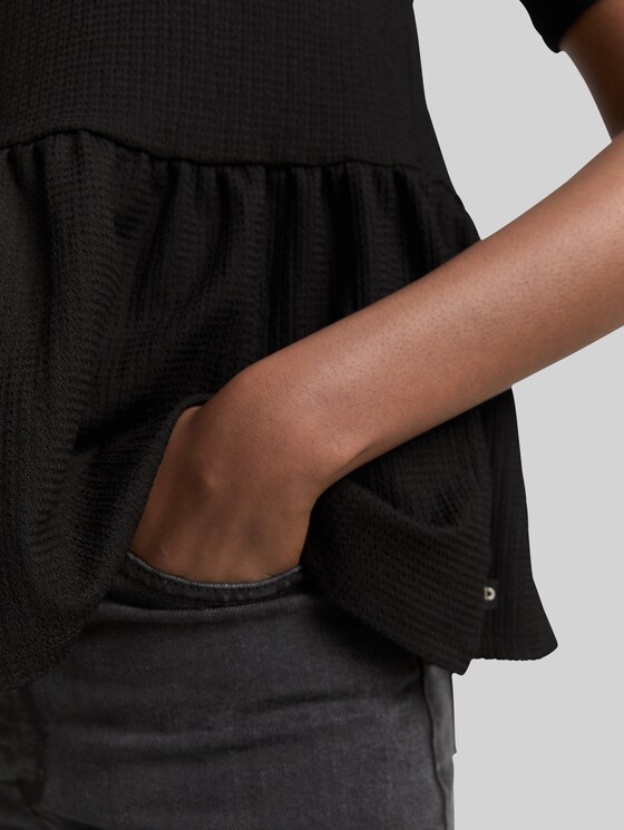 Jacquard T-shirt with peplum - deep black