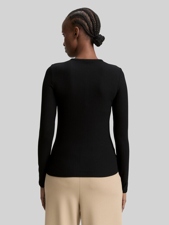 Ribbed Henley long sleeve shirt - deep black