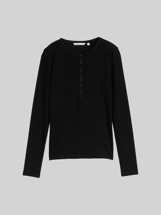 Ribbed Henley long sleeve shirt - deep black