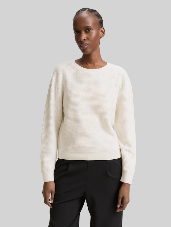 Round-neck knitted jumper - off white