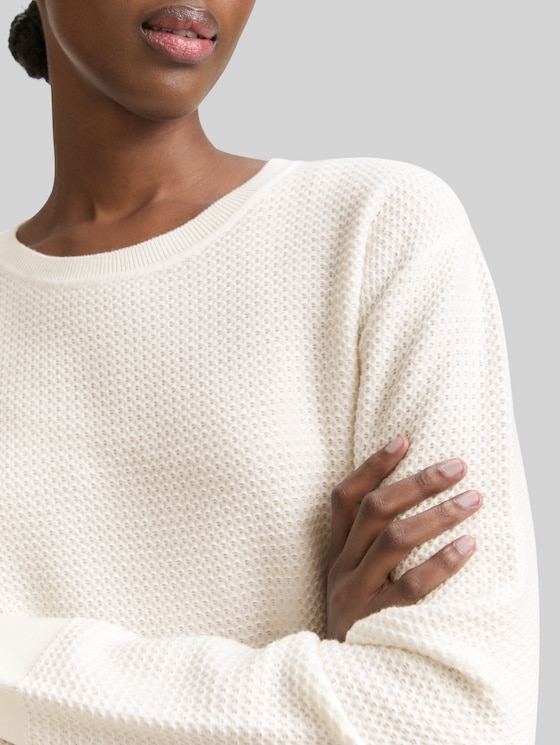 Round-neck knitted jumper - off white