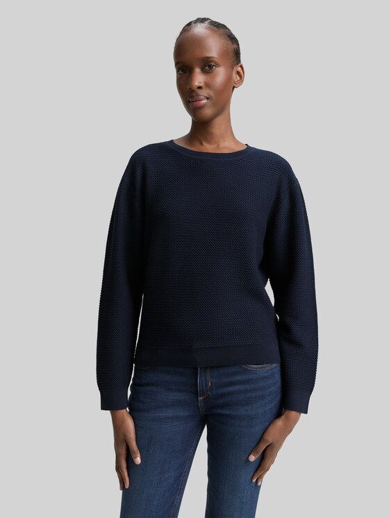 Round-neck knitted jumper - sky captain blue