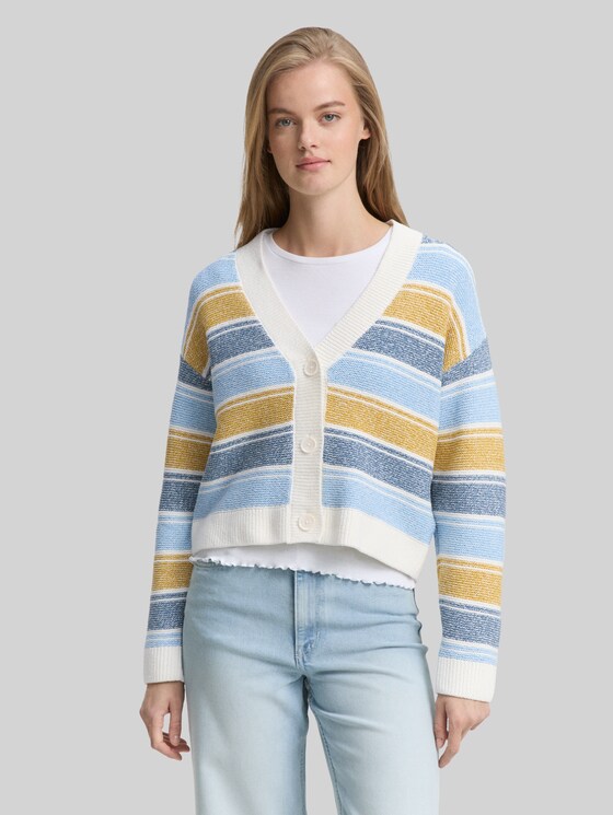 Relaxed-fit cardigan with a striped pattern - blue yellow stripe