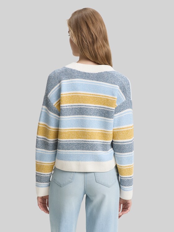 Relaxed-fit cardigan with a striped pattern - blue yellow stripe