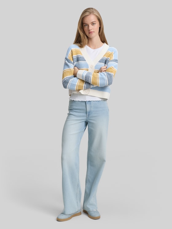 Relaxed-fit cardigan with a striped pattern - blue yellow stripe
