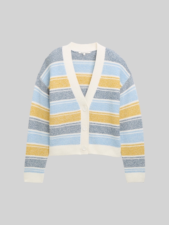 Relaxed-fit cardigan with a striped pattern - blue yellow stripe