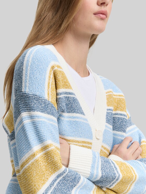 Relaxed-fit cardigan with a striped pattern - blue yellow stripe