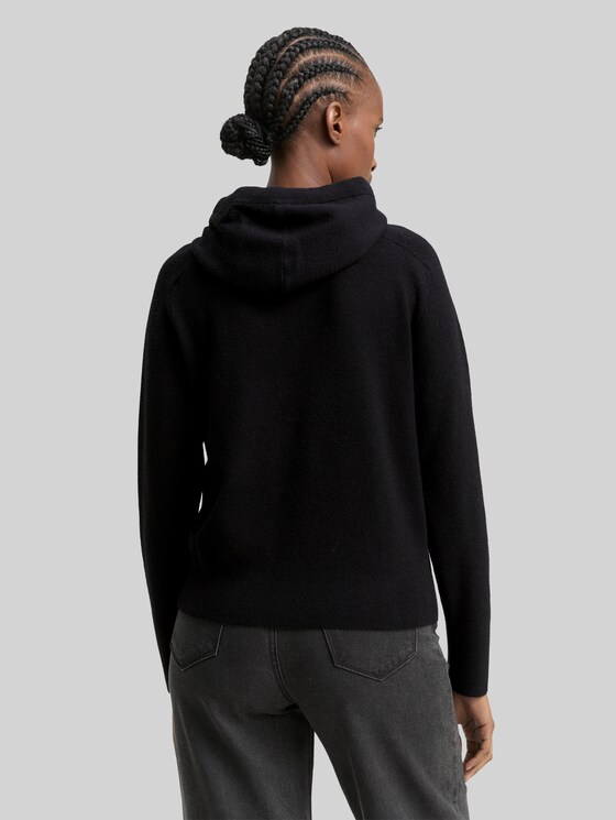 Hoodie knitted jumper with zip - deep black