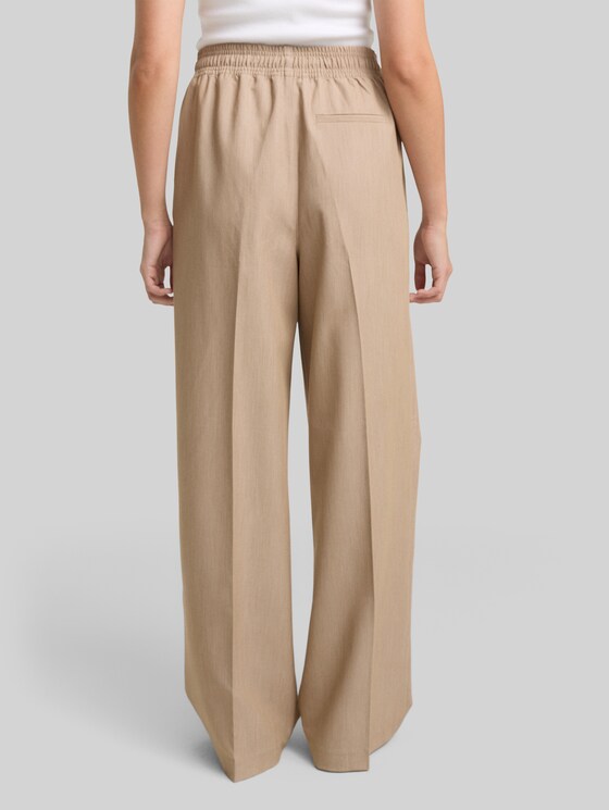 Wide leg trousers with drawstring - intense beige melange