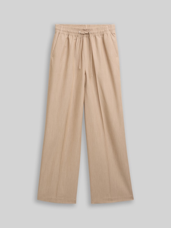 Wide leg trousers with drawstring - intense beige melange