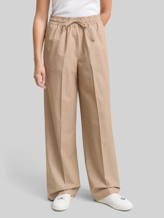 Wide leg trousers with drawstring - intense beige melange