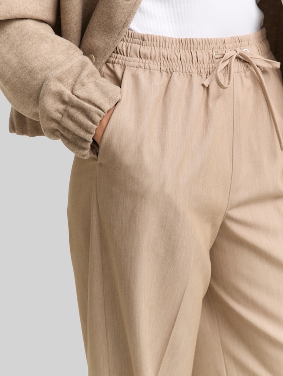 Wide leg trousers with drawstring - intense beige melange