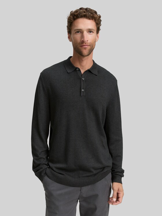 Viscose knitted polo shirt - Black Grey Melange