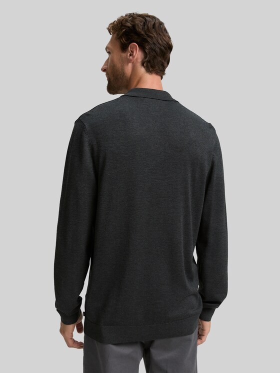 Viscose knitted polo shirt - Black Grey Melange