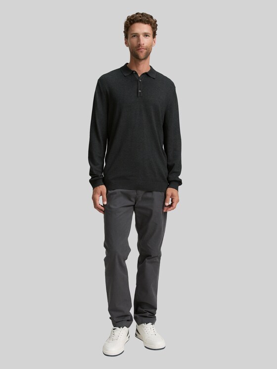 Viscose knitted polo shirt - Black Grey Melange