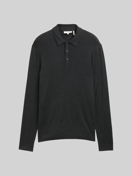 Viscose knitted polo shirt - Black Grey Melange