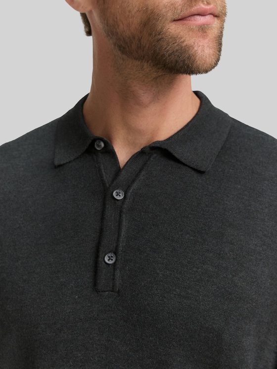 Viscose knitted polo shirt - Black Grey Melange