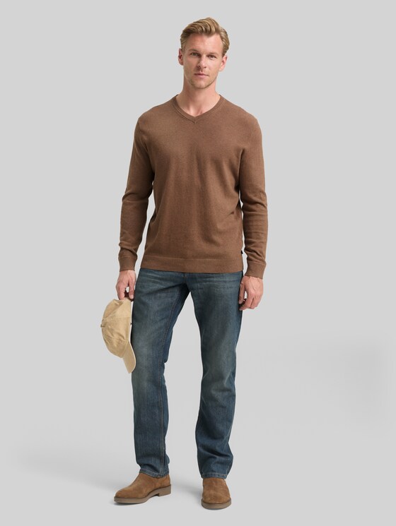 Knitted jumper with cashmere blend - dark taupe melange