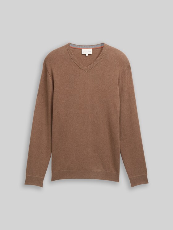 Knitted jumper with cashmere blend - dark taupe melange