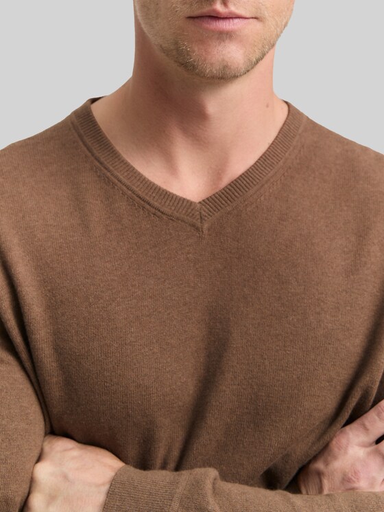 Knitted jumper with cashmere blend - dark taupe melange