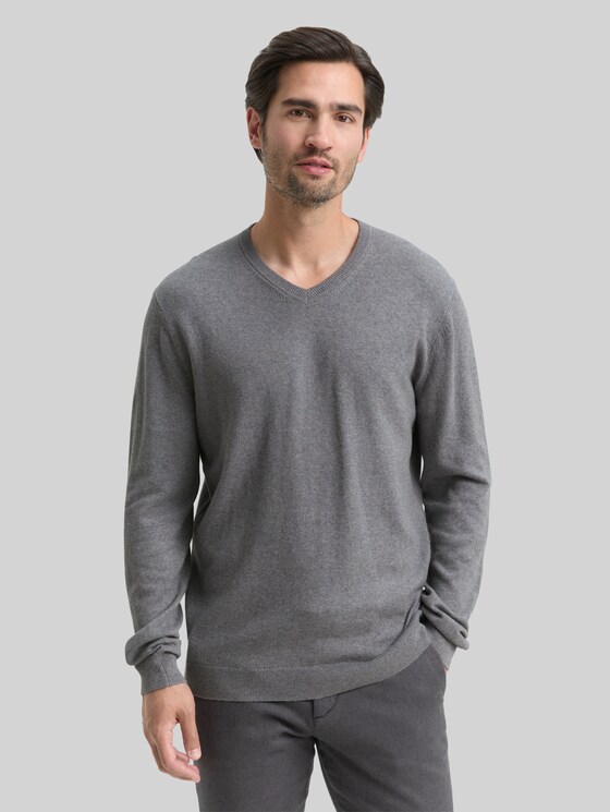 Knitted jumper with cashmere blend - classic dark grey melange