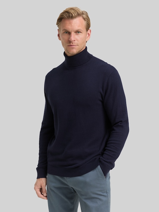 Turtleneck jumper with cashmere blend - Knitted Navy Melange