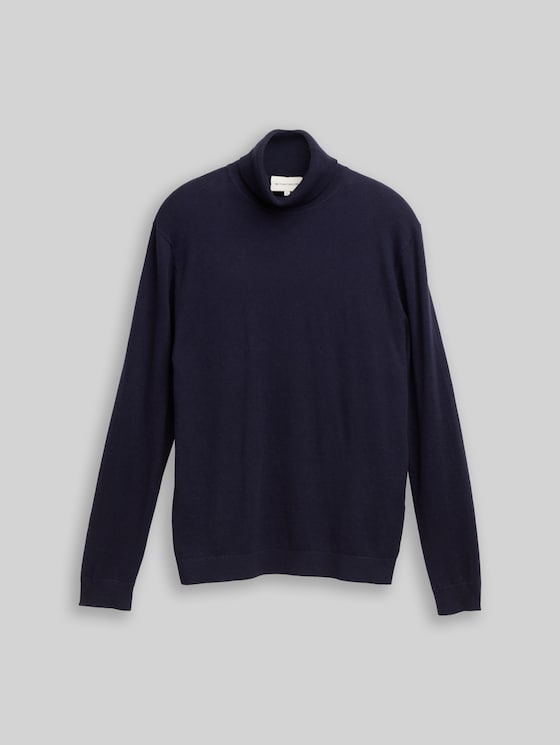 Turtleneck jumper with cashmere blend - Knitted Navy Melange