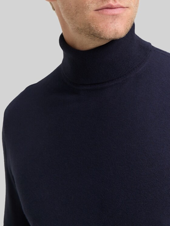 Turtleneck jumper with cashmere blend - Knitted Navy Melange