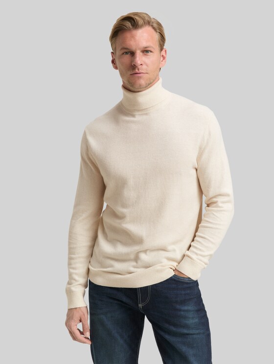 Turtleneck jumper with cashmere blend - soft buttercream melange