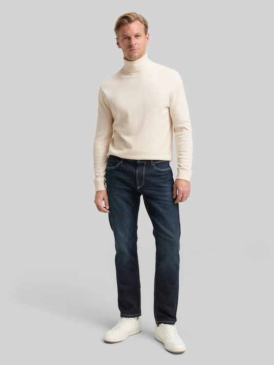 Turtleneck jumper with cashmere blend - soft buttercream melange