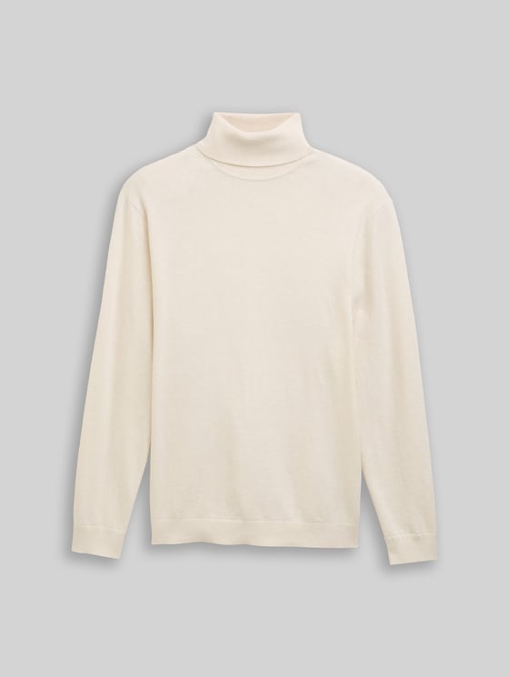 Turtleneck jumper with cashmere blend - soft buttercream melange