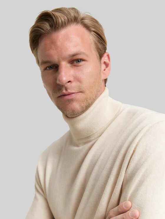 Turtleneck jumper with cashmere blend - soft buttercream melange