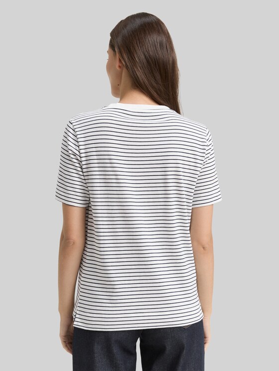 Cotton T-shirt - offwhite navy thin stripe