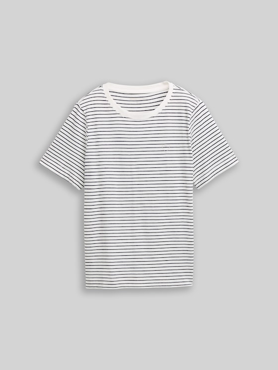 Cotton T-shirt - offwhite navy thin stripe