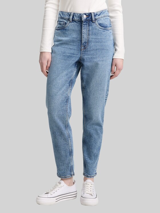 TTLINLEY MOM High-Waisted Ankle Jeans - Used Mid Stone Blue Denim