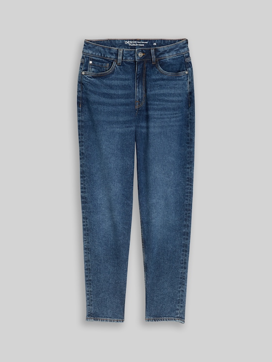 TTLINLEY MOM High-Waisted Ankle Jeans - Used Dark Stone Blue Denim