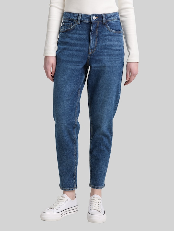 TTLINLEY MOM High-Waisted Ankle Jeans - Used Dark Stone Blue Denim