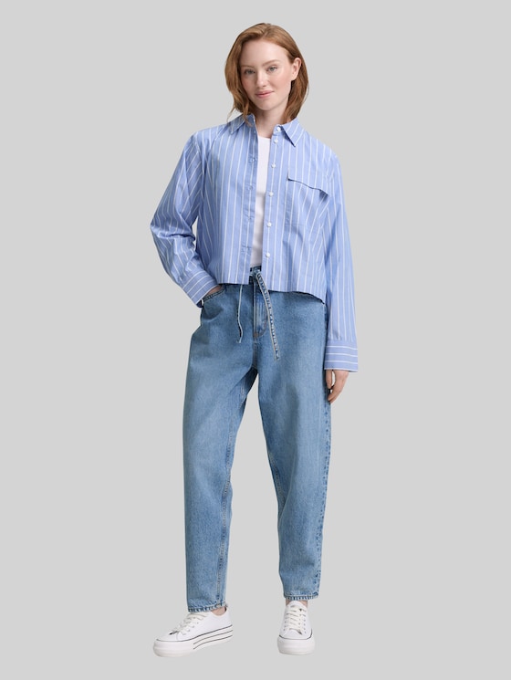 TTADEA BARREL jeans with belt - Used Mid Stone Blue Denim