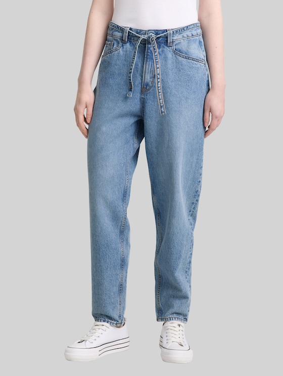 TTADEA BARREL jeans with belt - Used Mid Stone Blue Denim