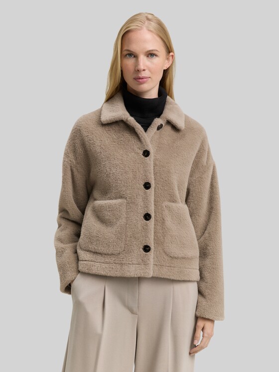 Teddy jacket with pockets - soft taupe grey