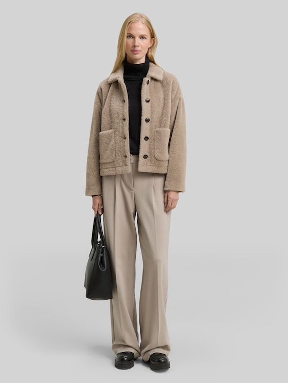 Teddy jacket with pockets - soft taupe grey