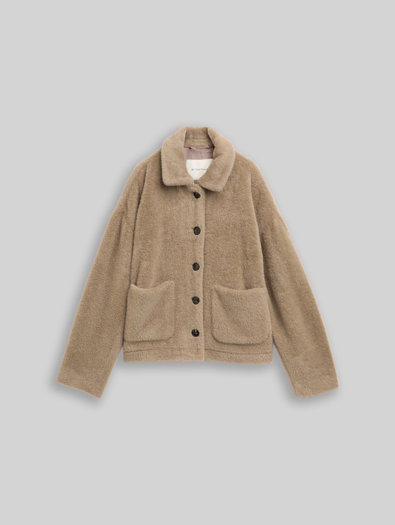 Teddy jacket with pockets - soft taupe grey