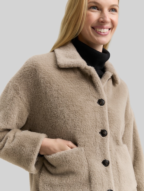 Teddy jacket with pockets - soft taupe grey