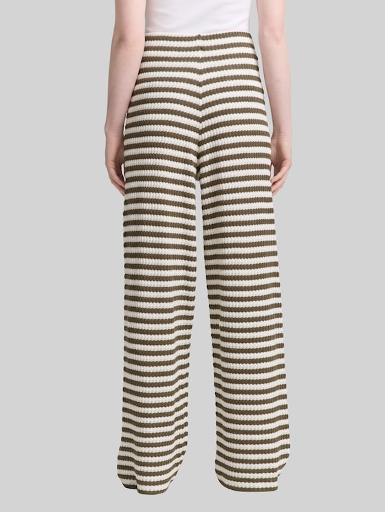 Wide-leg knitted trousers - olive white stripe