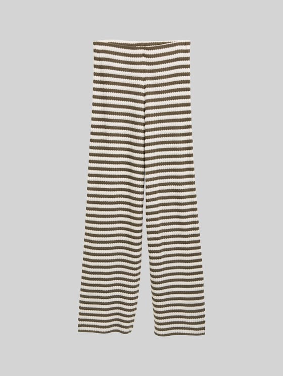 Wide-leg knitted trousers - olive white stripe