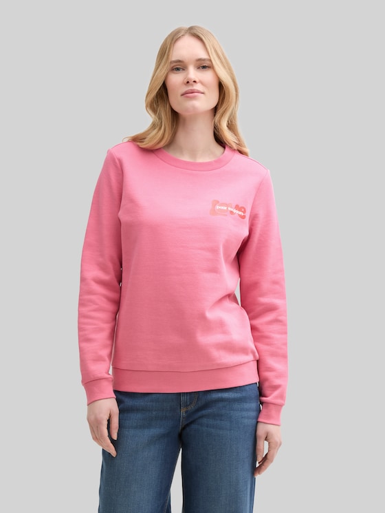 Loose fit sweatshirt with print - Bright Rose
