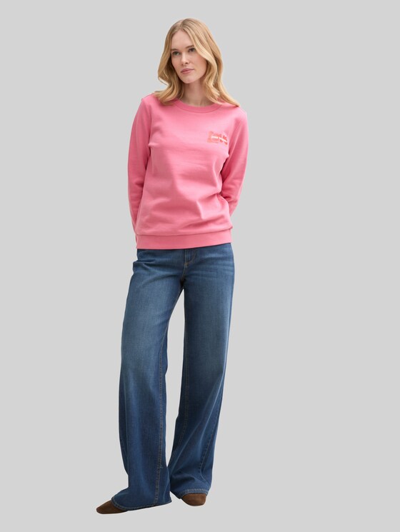 Loose fit sweatshirt with print - Bright Rose