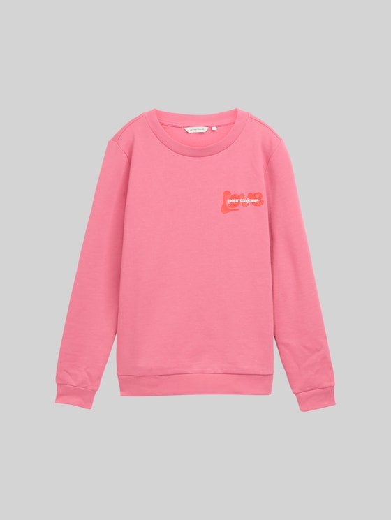 Loose fit sweatshirt with print - Bright Rose