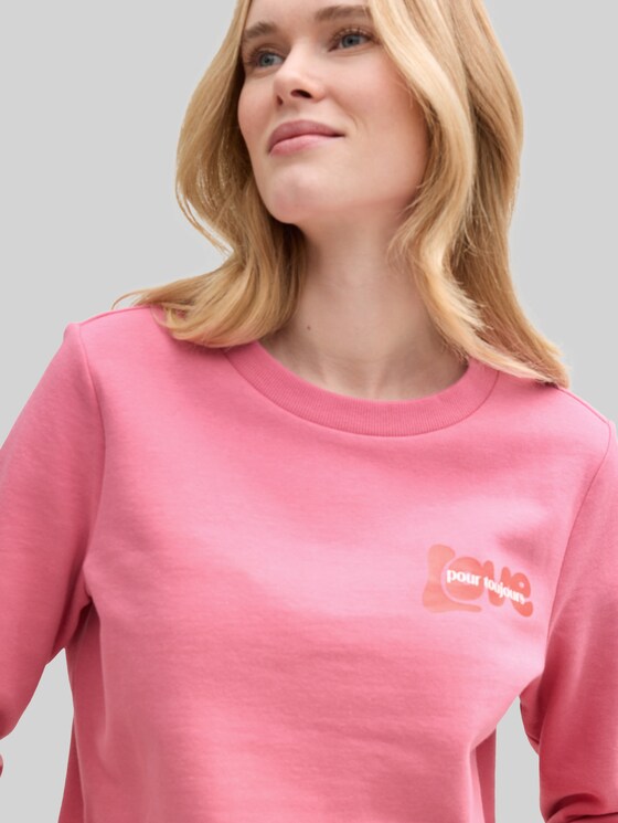 Loose fit sweatshirt with print - Bright Rose